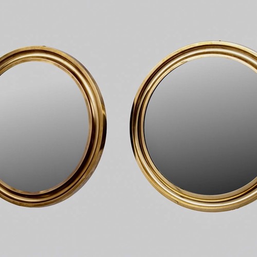 Pair Of Round Italian Brass Mirrors