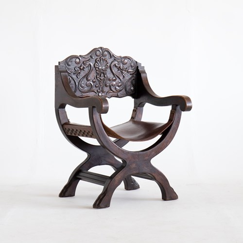 Oak & Leather X-Frame Armchair