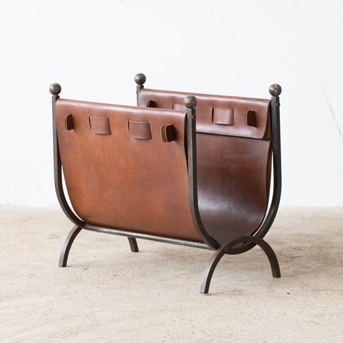 Faux Leather & Steel Magazine Rack