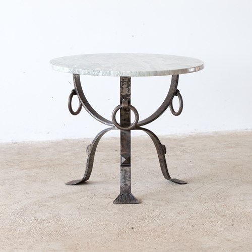 French Marble & Iron Side Table