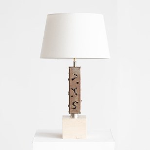 Brutalist Steel & Travertine Table ...