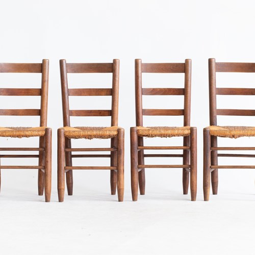 Modernist Beech & Rush Dining Chairs