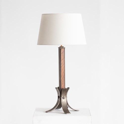Brutalist Chestnut & Steel Table Lamp