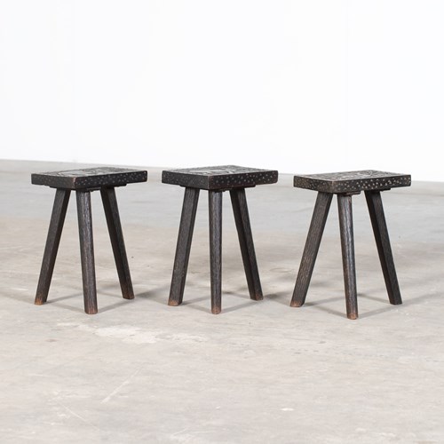 Relief-Carved Ebonised Stools