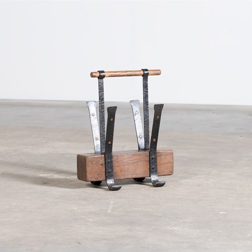 Brutalist Oak & Iron Magazine Rack