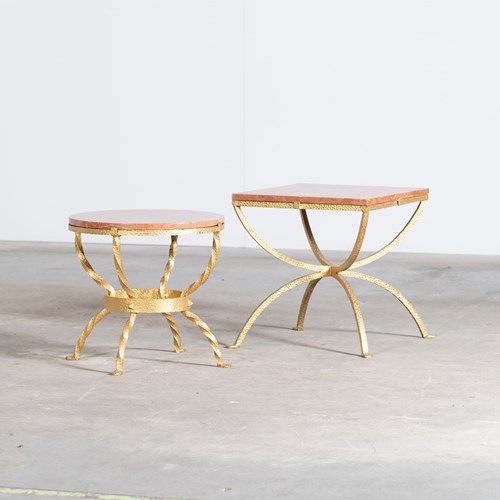 Italian Marble & Iron Side Tables
