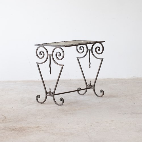 French Faux Marble & Iron Console Table