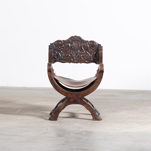 Oak & Leather X-Frame Armchair