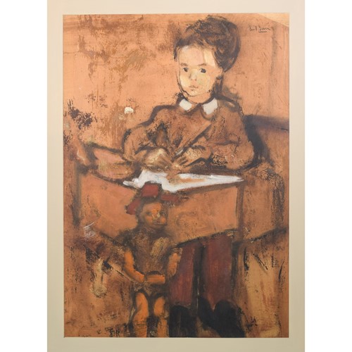 Girl And Puppet Sitting At A Desk