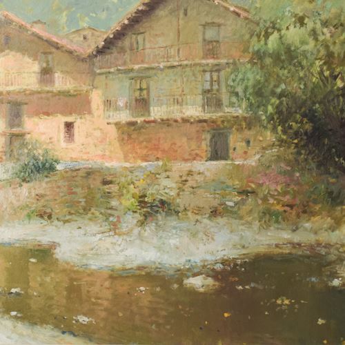 Joan Ramon Palau Junca - Impressionist Painting With River And Chalets