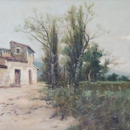 Spanish Landscape With Farmhouse And Wildflower Meadow