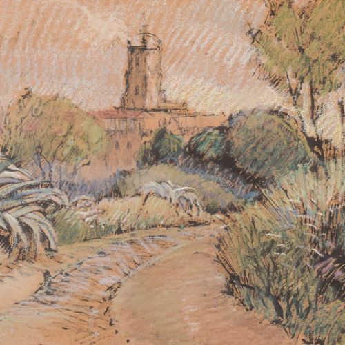 Post Impressionist Sketch Of A Church In A Landscape