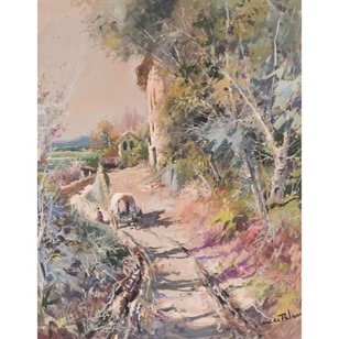Large Watercolour Landscape With Ca...