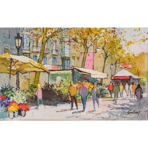 Vibrant Market Scene - Oil On Canvas