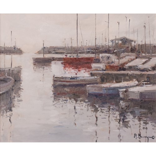 Post Impressionist Fishing Boats In A Harbour