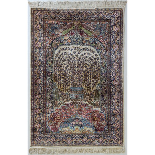 Handwoven Rug With Peacocks And Lions