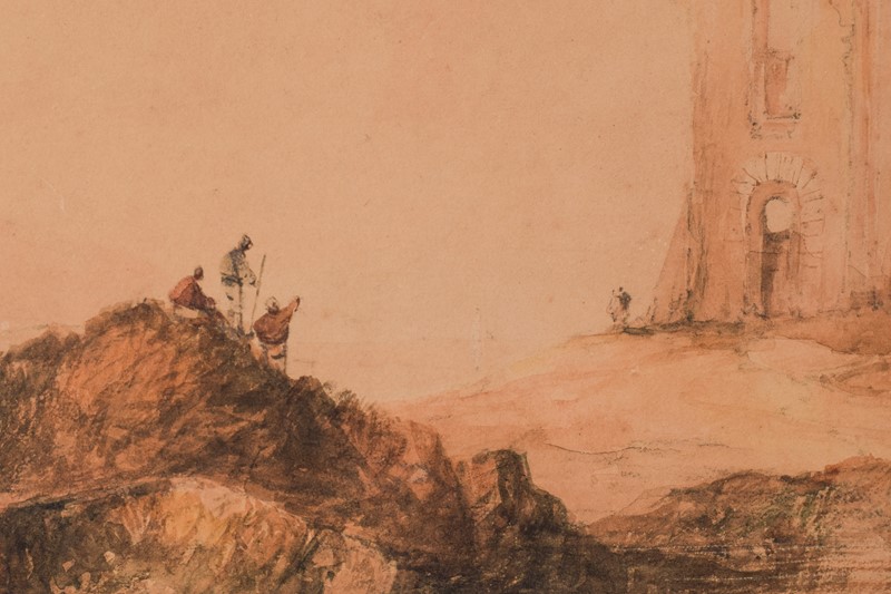 19th Century Watercolour - Figures and Tower-modern-decorative-1282-watercolour-mountains-withs-ruins-3-main-637896902922902727.jpg
