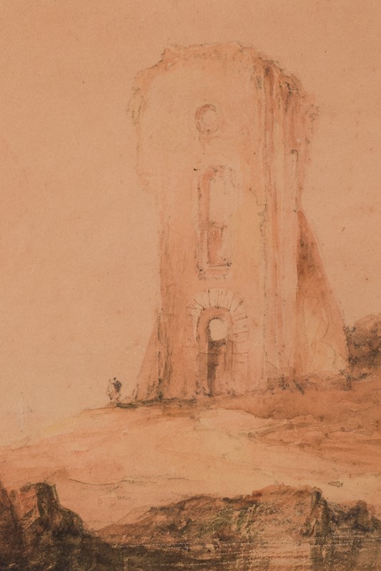 19th Century Watercolour - Figures and Tower-modern-decorative-1282-watercolour-mountains-withs-ruins-4-main-637896902933683937.jpg