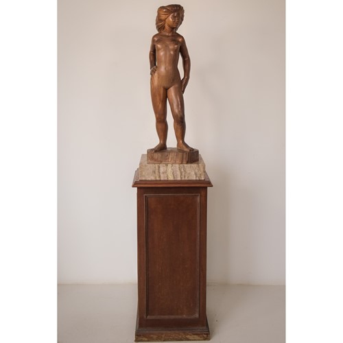 Wood Carved Female Nude With Stand