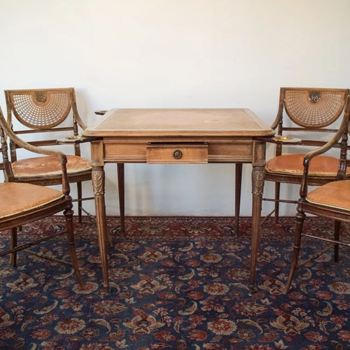 Elegant Vintage Games Table - With Four Matching Bergere Chairs