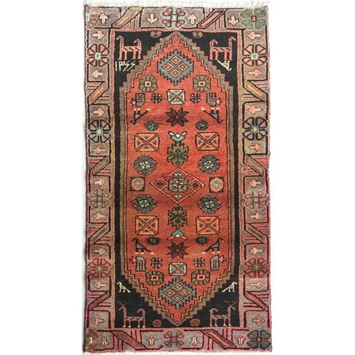 Unusual Signed Hand Woven Vintage Tribal Rug With Animal Motifs