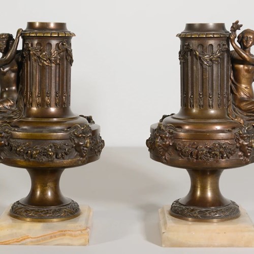 Pair Of Bronze Classical-Style Vases/Lamp Bases