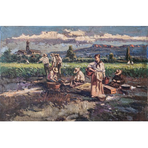 Harvesting The Crop - Large Frame Post Impressionist Oil