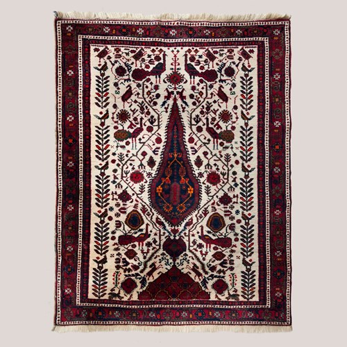 Vintage Hand-Knotted Rug With Tree Of Life Design - 159 Cm -124 Cm