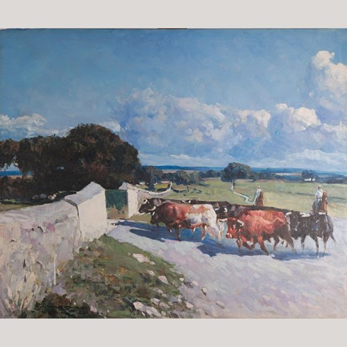Cattle Drive Beneath A Southern Sky - Oil On Canvas