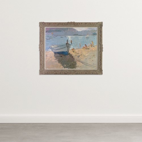 Contrallum A Cadaqués – Beach Scene With Boat By Josep Munné Graupera