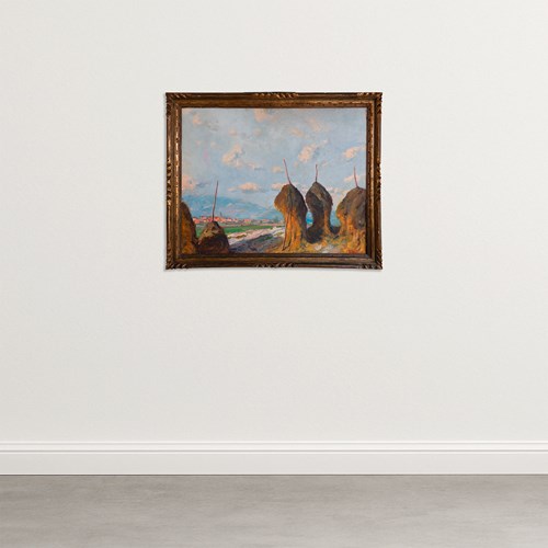 Impressionist Haystack Landscape – Oil On Canvas By Ramon Trulls Pons