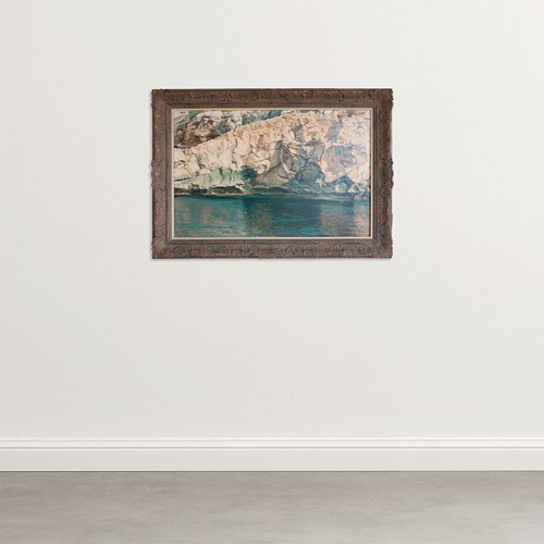 Rocky Coastline & Shimmering Water – Ferran Martí, Oil On Canvas