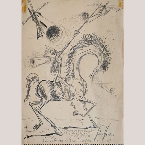 Don Quixote Attack Scene Drawing Julio Viera