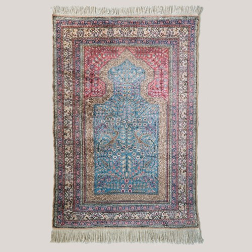 Vintage Hand-Knotted Hereke Silk Prayer Rug, Tree Of Life Design – 188 × 118 Cm