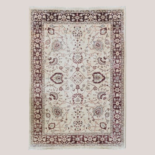 Vintage Indo-Persian Floral Rug | Ivory Ground With Burgundy Border | 273 × 187 