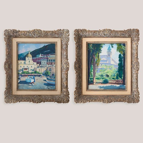 Positano And Valldemossa Two Post Impressionist Landscapes - Signed