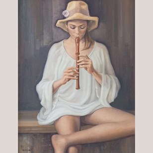 Girl Playing Recorder –Signed Oil O...