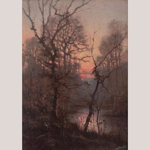Wooded River Landscape At Sunset - ...