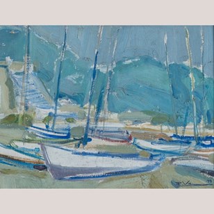 Mid-Century Oil Sketch Of Boats In ...