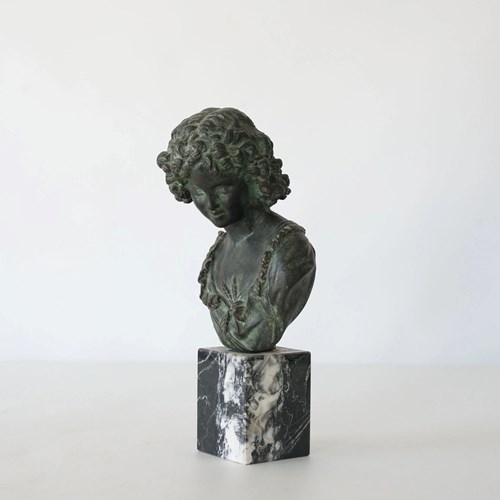 Signed Bronze Bust Of A Young Woman On A Marble Base – Possibly After Hippolyte