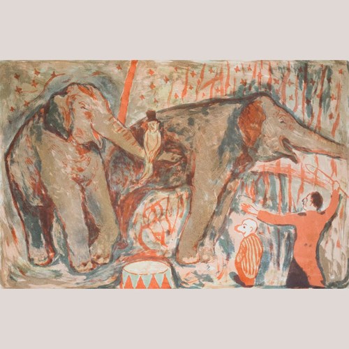 Circus Elephants Lithograph – Artist Unidentified