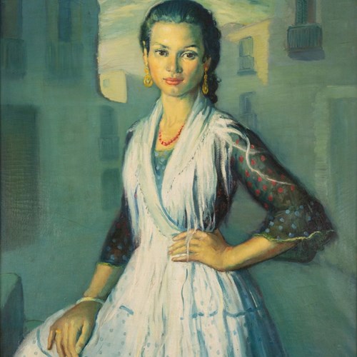 "Gipsy - Rosario" Of Montjuich - JOSÉ LAMUÑO - Framed Oil On Canvas