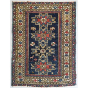 Handmade Blue Persian Rug With Abst...