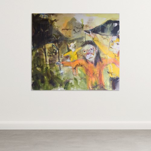 Sabrina Shah - Figures With Masks And Birds