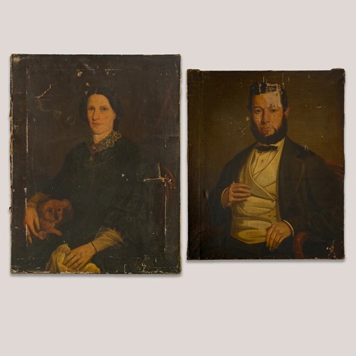 19Th-Century Paired Portraits Restoration Project: Lady With Dog And Gentleman