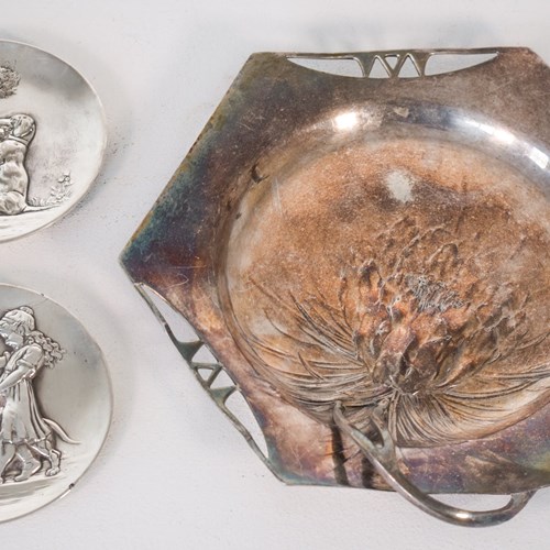 Three - Art Nouveau Pewter Dishes