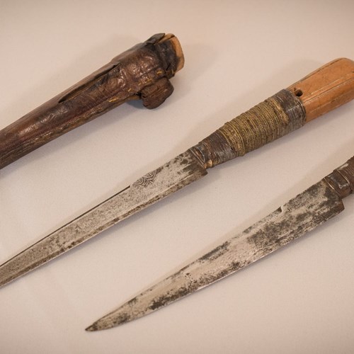 Early 17Th Or 18Th Century: Two Hunting Knifes Or Daggers One With Leather Sheaf