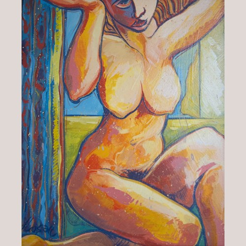 Neo-Expressionist Female Nude – Oil On Canvas By Jesús López Sánchez