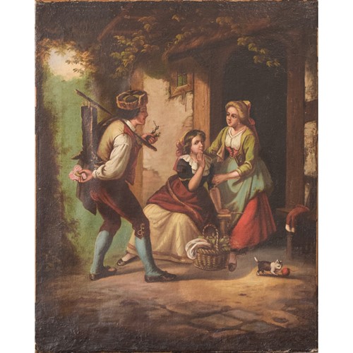 French Or Flemish Golden Age Style Courtship Scene