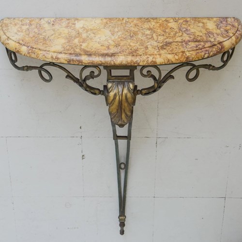 Antique Marble And Verdigris Patinated Iron - Console Table